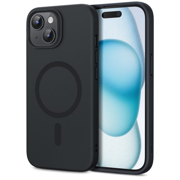 Apple iPhone 15, Szilikon tok, mikrofiber belső, Magsafe töltővel kompatibilis, ESR Cloud Soft Silicone HaloLock, fekete