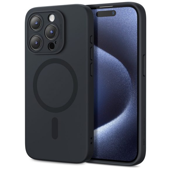 Apple iPhone 15 Pro Max, Szilikon tok, mikrofiber belső, Magsafe töltővel kompatibilis, ESR Cloud Soft Silicone HaloLock, fekete