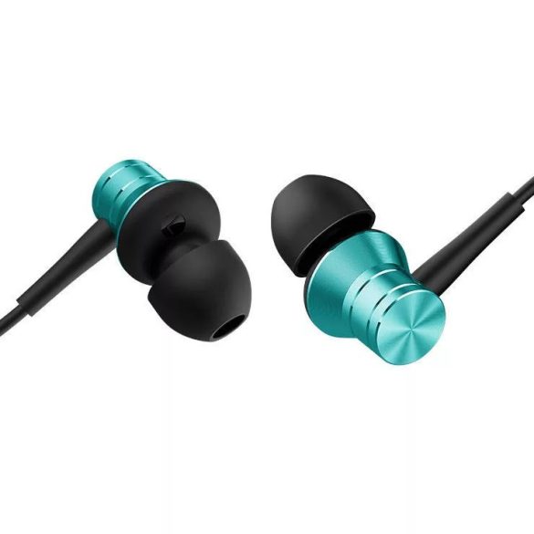 Vezetékes sztereó fülhallgató, 3.5 mm, mikrofon, felvevő gomb, 90 fokos/derékszögű csatlakozó, 1MORE Piston Fit, türkizkék