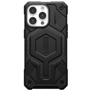 Apple iPhone 15 Pro Max, Műanyag hátlap védőtok, szilikon belső, közepesen ütésálló, Magsafe töltővel kompatibilis, karbon minta, UAG Monarch Pro, mintás/fekete