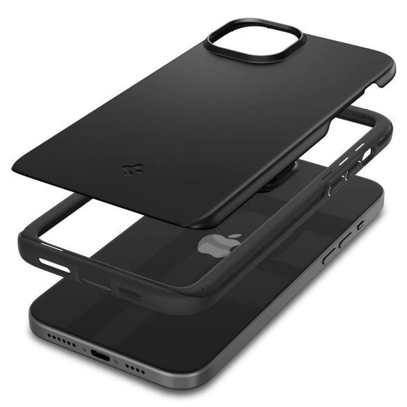 Apple iPhone 15, Műanyag hátlap védőtok, Spigen Thin Fit, beige