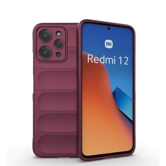 Xiaomi Redmi 12 4G / 12 5G / Note 12R, Szilikon tok, közepesen ütésálló, 3D minta, bordó