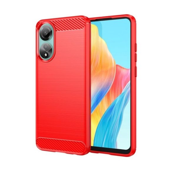 Oppo A78 4G, Szilikon tok, közepesen ütésálló, szálcsiszolt, karbon minta, piros