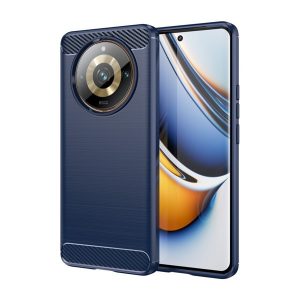 Realme 11 Pro / 11 Pro Plus, Szilikon tok, közepesen ütésálló, szálcsiszolt, karbon minta, sötétkék