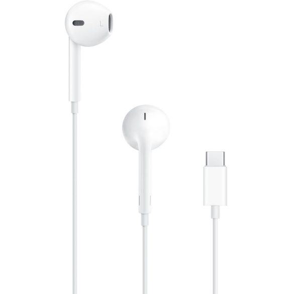 Vezetékes sztereó fülhallgató, USB Type-C, mikrofon, funkció gomb, hangerő szabályzó, Apple, fehér, gyári