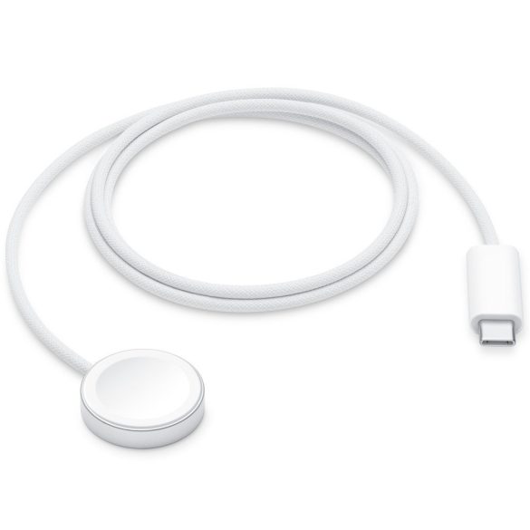 Apple Watch töltő, USB Type-C kábellel, 100 cm, mágneses, cipőfűző minta, Apple, fehér, gyári