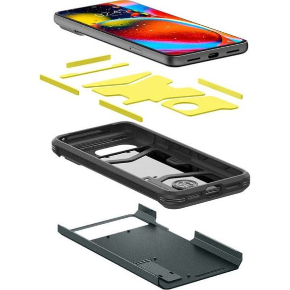 Google Pixel 8, Szilikon tok + műanyag hátlap, kitámasztóval, Spigen Tough Armor, sötétzöld