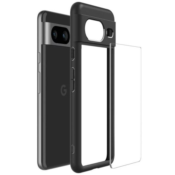 Google Pixel 8, Műanyag hátlap védőtok + szilikon keret, Spigen Ultra Hybrid, átlátszó/fekete