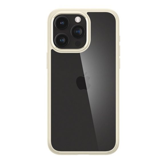 Apple iPhone 15 Pro Max, Műanyag hátlap védőtok + szilikon keret, Spigen Ultra Hybrid, átlátszó/homok-beige