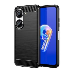 Asus Zenfone 10 (AI2302), Szilikon tok, közepesen ütésálló, szálcsiszolt, karbon minta, fekete