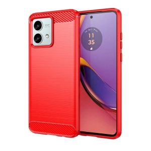 Motorola Moto G84, Szilikon tok, közepesen ütésálló, szálcsiszolt, karbon minta, piros