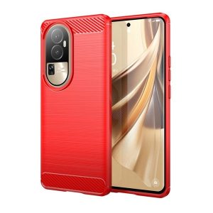 Oppo Reno10 / Reno10 Pro, Szilikon tok, közepesen ütésálló, szálcsiszolt, karbon minta, piros