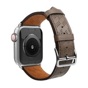 Apple Watch 4-6, SE, SE (2022) (38 / 40 mm) / Watch 7-9 (41 mm) / Watch 10 (42 mm), valódi bőr pótszíj, állítható, lyukacsos, sötétbarna