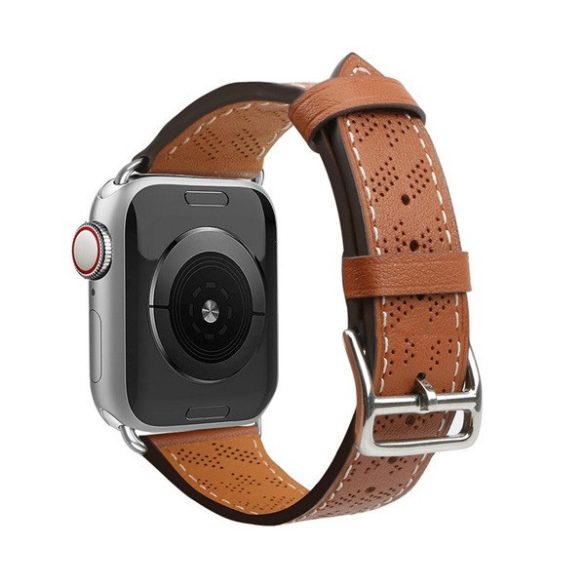 Apple Watch 4-6, SE, SE (2022) (38 / 40 mm) / Watch 7-9 (41 mm) / Watch 10 (42 mm), valódi bőr pótszíj, állítható, lyukacsos, barna
