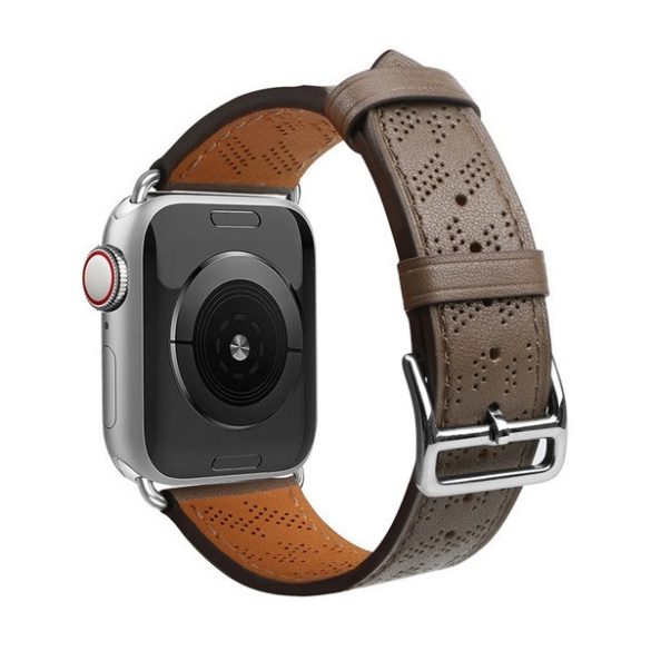 Apple Watch 4-6, SE, SE (2022) (42 / 44 mm) / Watch 7-9 (45 mm) / Watch 10 (46 mm) / Watch Ultra 1-2 (49 mm), valódi bőr pótszíj, állítható, lyukacsos, sötétbarna