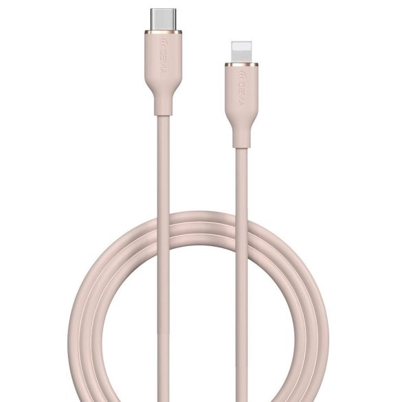 USB Type-C töltő- és adatkábel, Lightning, 120 cm, 3000 mA, 27W, gyorstöltés, PD, Devia Jelly, EC631, rózsaszín