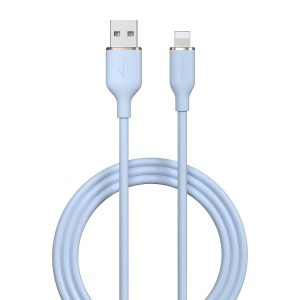 USB töltő- és adatkábel, Lightning, 120 cm, 2400 mA, Devia Jelly, EC630, világoskék