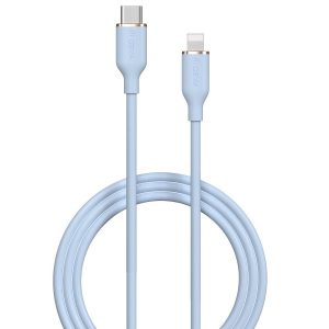 USB Type-C töltő- és adatkábel, Lightning, 120 cm, 3000 mA, 27W, gyorstöltés, PD, Devia Jelly, EC631, világoskék