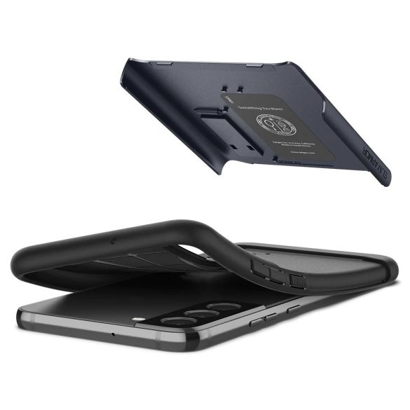 Samsung Galaxy S23 FE SM-S711, Szilikon tok, műanyag hátlappal, kitámasztóval, Spigen Slim Armor, sötétkék