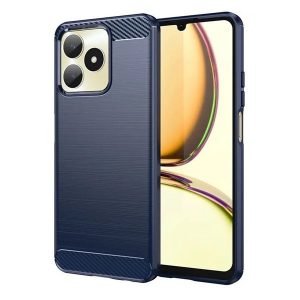 Realme C51 / Note 50, Szilikon tok, közepesen ütésálló, szálcsiszolt, karbon minta, sötétkék