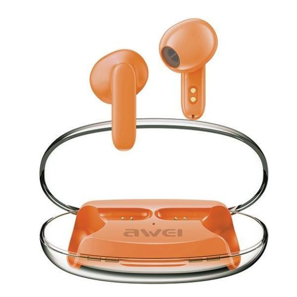 Bluetooth sztereó fülhallgató, v5.3, TWS, töltőtok, zajszűrővel, érintés vezérlés, Awei T85, narancssárga