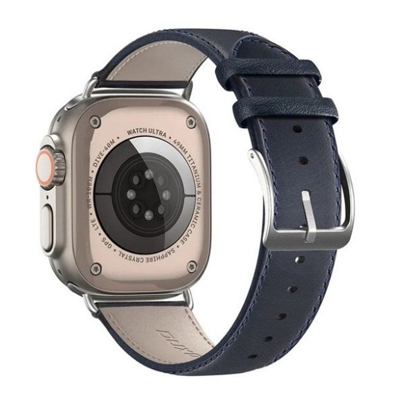 Apple Watch 4-6, SE, SE (2022) (42 / 44 mm) / Watch 7-9 (45 mm) / Watch 10 (46 mm) / Watch Ultra 1-2 (49 mm), valódi bőr pótszíj, állítható, Dux Ducis YS, sötétkék