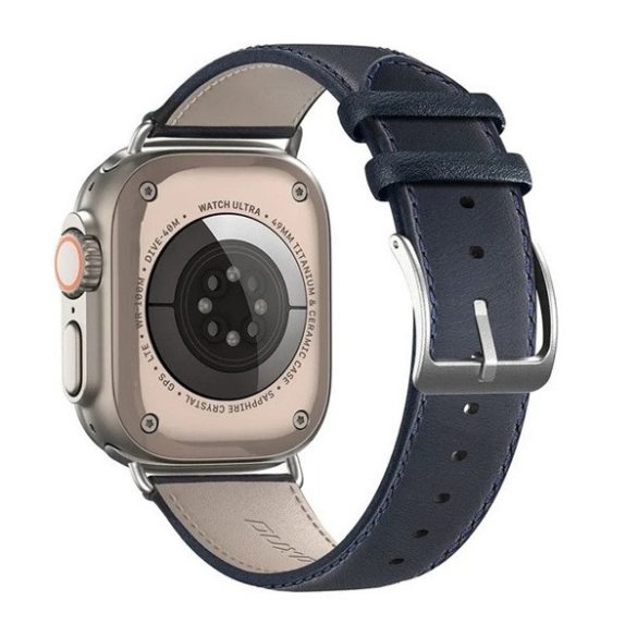 Apple Watch 4-6, SE, SE (2022) (38 / 40 mm) / Watch 7-9 (41 mm) / Watch 10 (42 mm), valódi bőr pótszíj, állítható, Dux Ducis YS, sötétkék