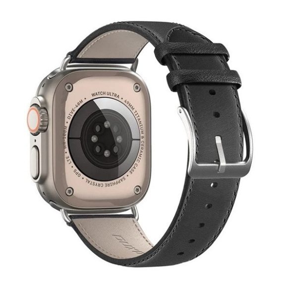 Apple Watch 4-6, SE, SE (2022) (42 / 44 mm) / Watch 7-9 (45 mm) / Watch 10 (46 mm) / Watch Ultra 1-2 (49 mm), valódi bőr pótszíj, állítható, Dux Ducis YS, fekete