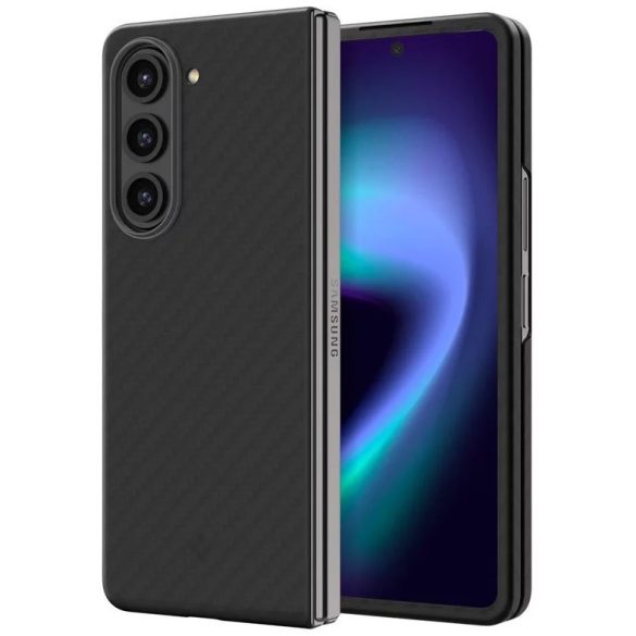 Samsung Galaxy Z Fold5 SM-F946B, Műanyag hátlap védőtok, közepesen ütésálló, ultravékony, Aramid bevonat, karbon minta, Spigen Airskin Pro, fekete