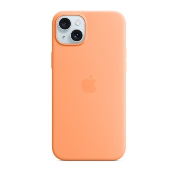 Apple iPhone 15 Plus, Szilikon tok, Magsafe kompatibilis, narancssárga, gyári