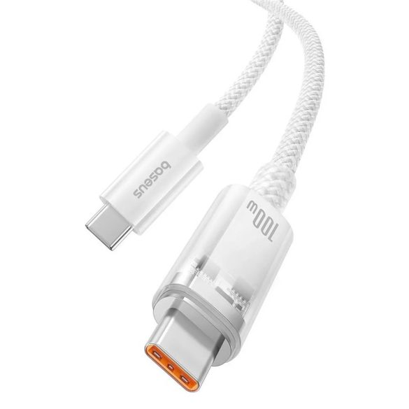USB Type-C töltő- és adatkábel, USB Type-C, 100 cm, 6000 mA, 100W, gyorstöltés, PD, cipőfűző minta, Baseus Explorer, fehér
