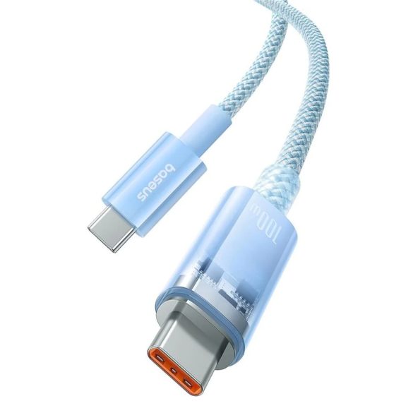 USB Type-C töltő- és adatkábel, USB Type-C, 100 cm, 6000 mA, 100W, gyorstöltés, PD, cipőfűző minta, Baseus Explorer, világoskék