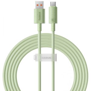 USB töltő- és adatkábel, USB Type-C, 200 cm, 6000 mA, 100W, gyorstöltés, PD, Baseus Habitat, P10360203631-01, világoszöld