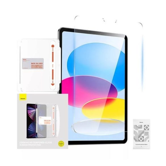 Apple iPad 10.9 (2022), Kijelzővédő fólia, ütésálló fólia, Tempered Glass (edzett üveg), Baseus Corning, Clear