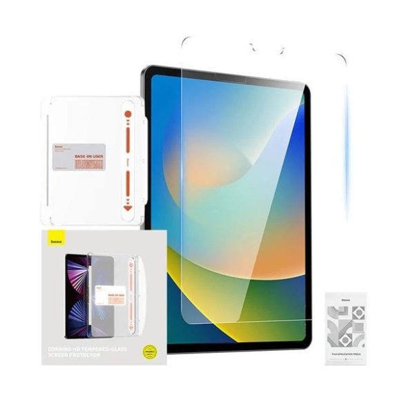 Apple iPad 10.2 (2019 / 2020 / 2021), Kijelzővédő fólia, ütésálló fólia, Tempered Glass (edzett üveg), Baseus Corning, Clear