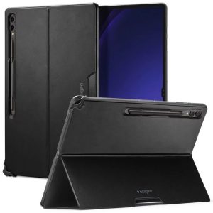 Samsung Galaxy Tab S9 Ultra 14.6 / Tab S10 Ultra 14.6 SM-X910 / X916B / X920 / X926B, Műanyag hátlap védőtok, érintőceruza tartó, kitámasztóval, Spigen Thin Fit Pro, fekete