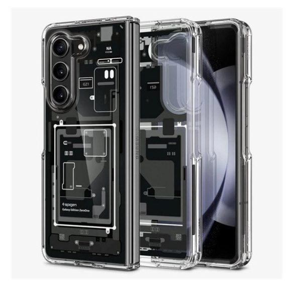 Samsung Galaxy Z Fold5 SM-F946B, Műanyag hátlap védőtok + szilikon keret, Telefon belső minta, Spigen Ultra Hybrid Zero One, átlátszó