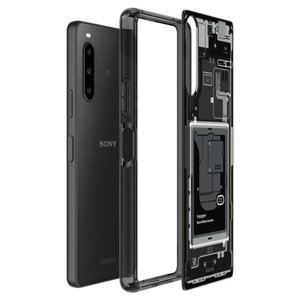 Samsung Galaxy Z Fold5 SM-F946B, Műanyag hátlap védőtok + szilikon keret, Telefon belső minta, Spigen Ultra Hybrid Zero One, átlátszó