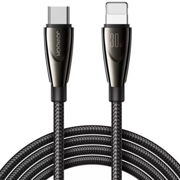 USB Type-C töltő- és adatkábel, Lightning, 120 cm, 30W, gyorstöltés, cipőfűző minta, Joyroom Pioneer, SA31-CL3, fekete