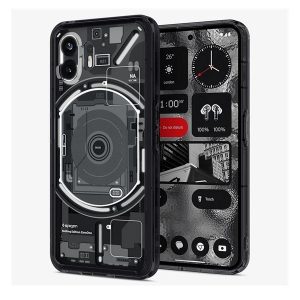 Nothing Phone 2, Műanyag hátlap védőtok + szilikon keret, Telefon belső minta, Spigen Ultra Hybrid Zero One, átlátszó/füst