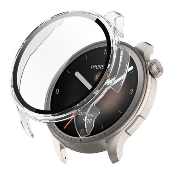 Amazfit Balance, Műanyag védőkeret, kijelzővédő üveggel, közepesen ütésálló, szíj nélkül, átlátszó