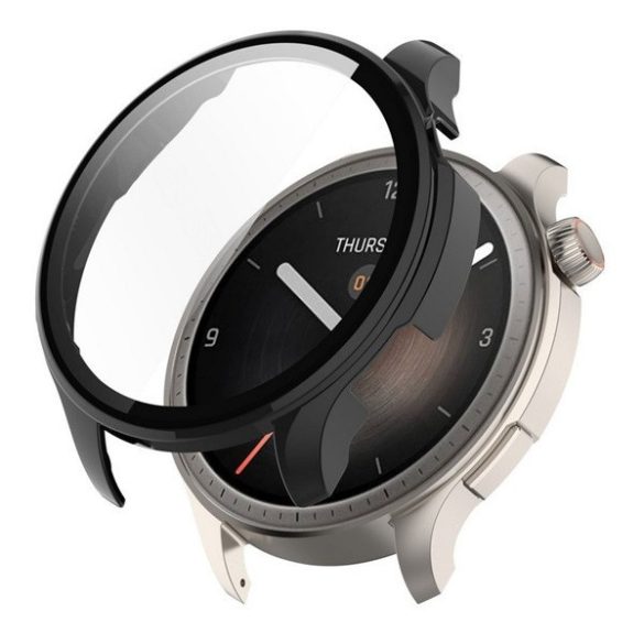 Amazfit Balance, Műanyag védőkeret, kijelzővédő üveggel, közepesen ütésálló, szíj nélkül, fekete