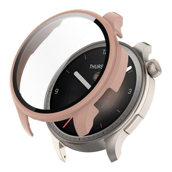 Amazfit Balance, Műanyag védőkeret, kijelzővédő üveggel, közepesen ütésálló, szíj nélkül, rózsaszín