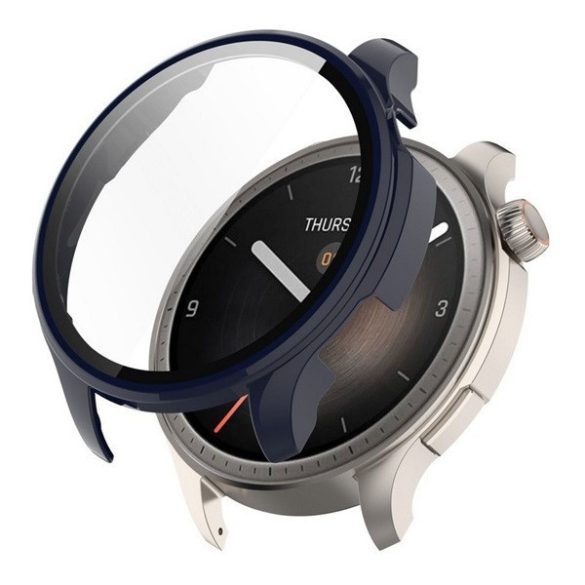 Amazfit Balance, Műanyag védőkeret, kijelzővédő üveggel, közepesen ütésálló, szíj nélkül, sötétkék
