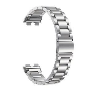 Huawei Band 8 / 9 / 10, fém pótszíj, vékony, rozsdamentes acél, pillangó csattal, ezüst