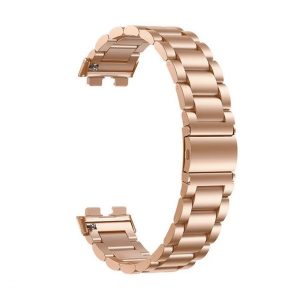 Huawei Band 8 / 9 / 10, fém pótszíj, vékony, rozsdamentes acél, pillangó csattal, vörösarany