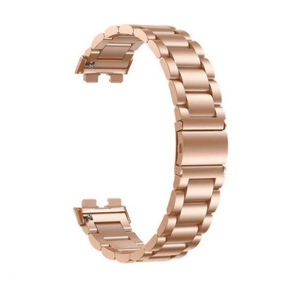 Huawei Band 8 / 9 / 10, fém pótszíj, vékony, rozsdamentes acél, pillangó csattal, vörösarany