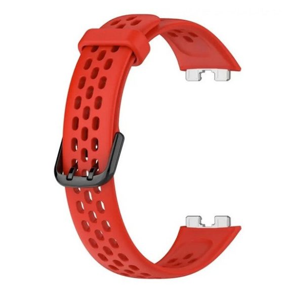 Huawei Band 8 / 9 / 10, szilikon pótszíj, lyukacsos, légáteresztő, piros
