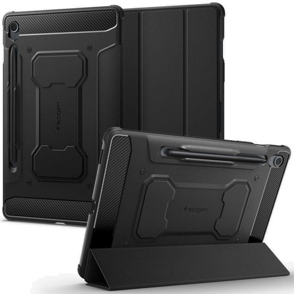 Samsung Galaxy Tab S9 FE (10.9) SM-X510 / X516B, mappa tok, közepesen ütésálló, Spigen Rugged Armor Pro, fekete