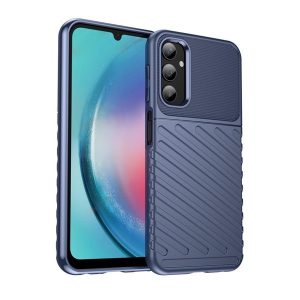 Samsung Galaxy A25 5G SM-A256B, Szilikon tok, közepesen ütésálló, domború csíkos minta, sötétkék